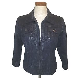 Ruby Rd Petite Snakeskin Croc Print 90s Retro Moto  Style Jacket MP Black